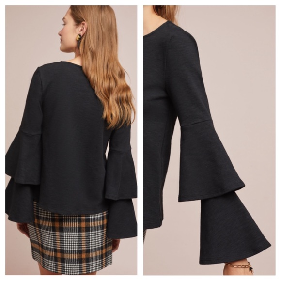 ❌SOLD❌ Anthropology XL Black Tiered Ruffle Top - Picture 2 of 8